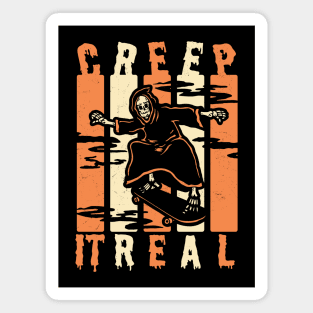 Creep It Real Spooky Halloween Skeleton Skateboarding Skater Magnet